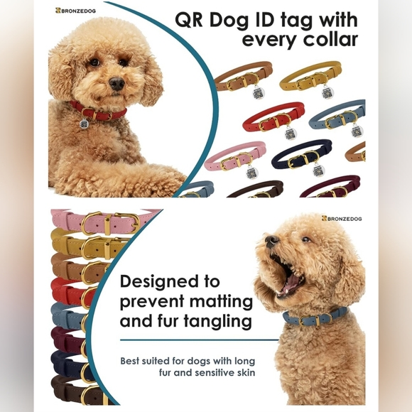 Bronzedog Rolled Leather Blush Dog Collar w/ QR ID Tag. 16"-19 1/2". Brand New. - Picture 6 of 7